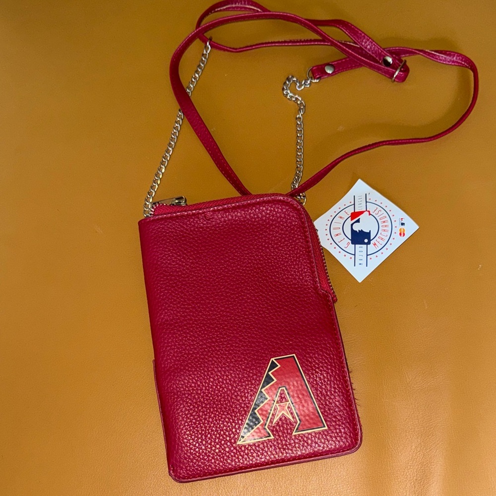 Red Leather Crossbody Phone Bag with Gold-Accent Logo